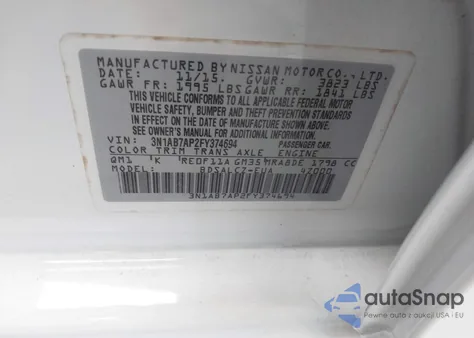 2015 Nissan Sentra S from USA, damaged, VIN 3N1AB7AP2FY374694